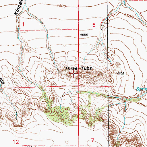 Topographic Map of Three Tubs, WY