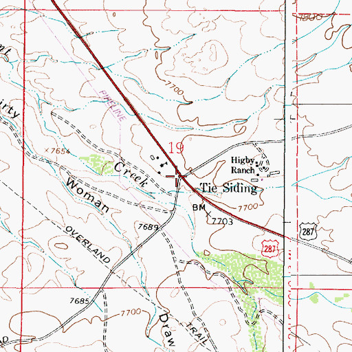 Topographic Map of Tie Siding, WY