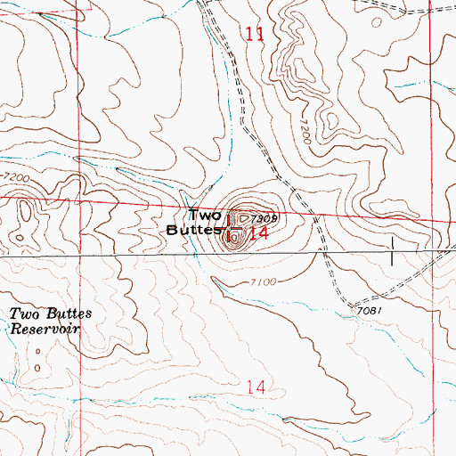 Topographic Map of Two Buttes, WY