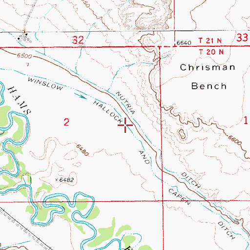 Topographic Map of Winslow Hallock and Capen Ditch, WY