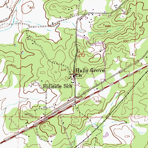Topographic Map of Halls Grove Church, AL