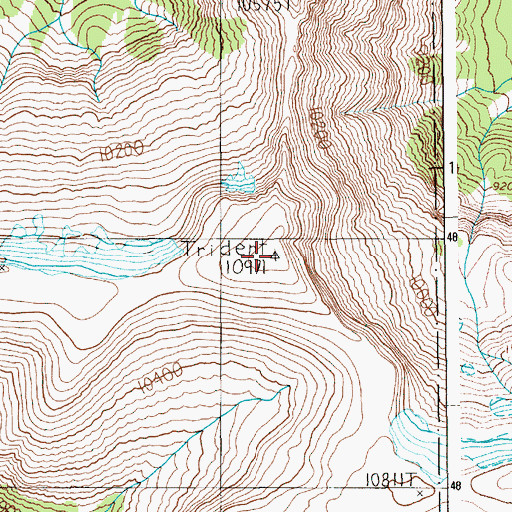 Topographic Map of The Trident, WY