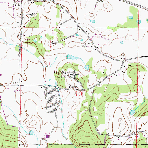Topographic Map of Hanks Cemetery, AL