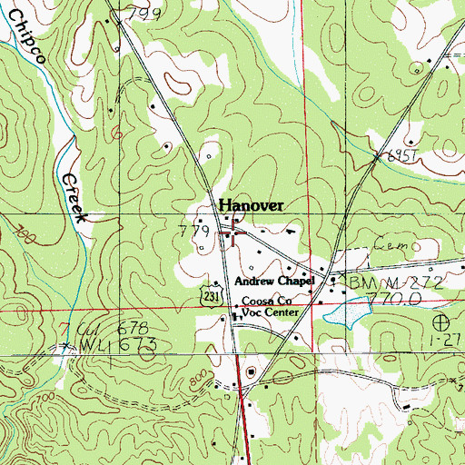 Topographic Map of Hanover, AL