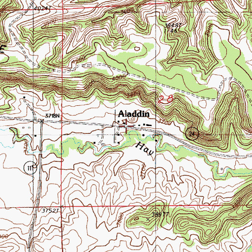 Topographic Map of Aladdin, WY