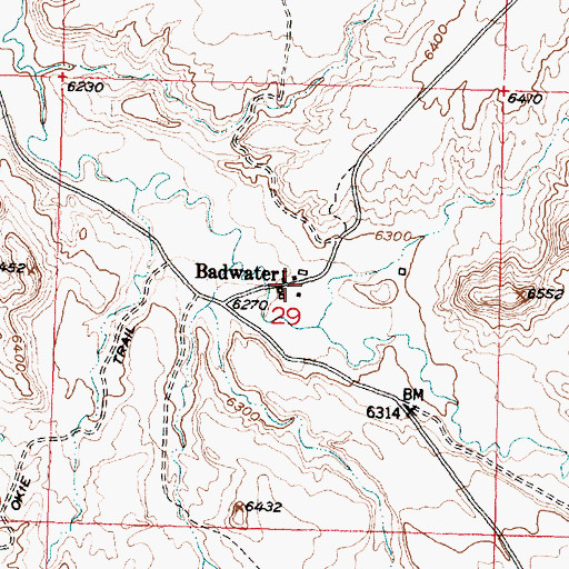 Topographic Map of Badwater, WY