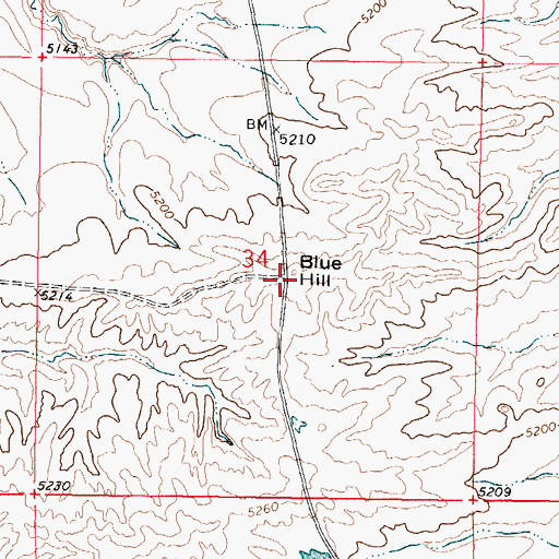 Topographic Map of Blue Hill (historical), WY