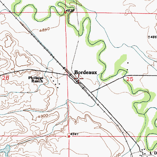 Topographic Map of Bordeaux, WY