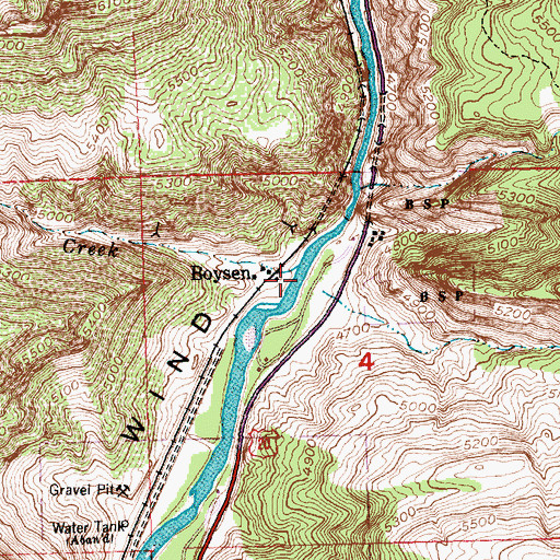 Topographic Map of Boysen, WY