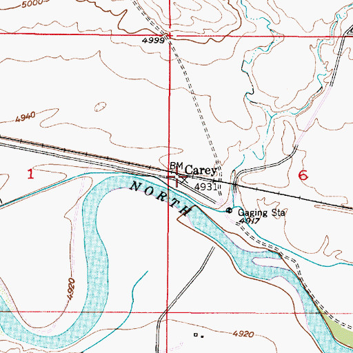 Topographic Map of Carey, WY