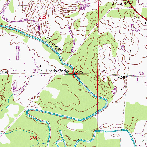 Topographic Map of Harris Bridge, AL