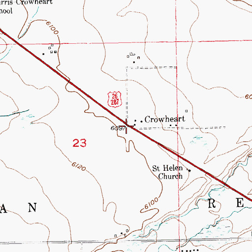 Topographic Map of Crowheart, WY