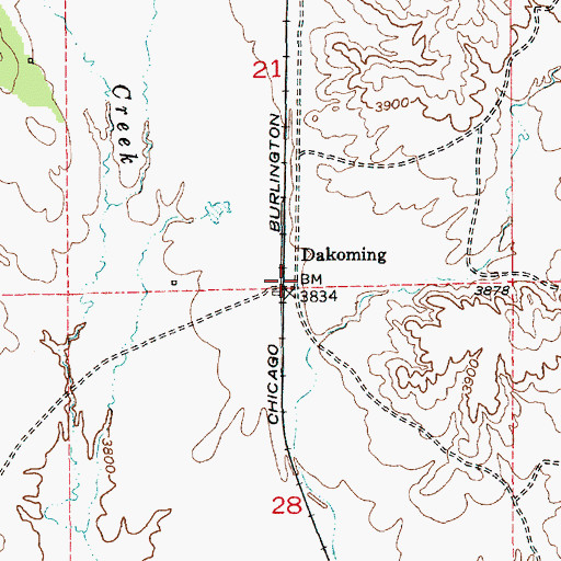 Topographic Map of Dakoming, WY