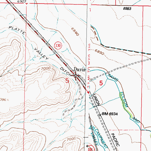 Topographic Map of Davis, WY