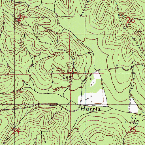 Topographic Map of Harris Cemetery, AL