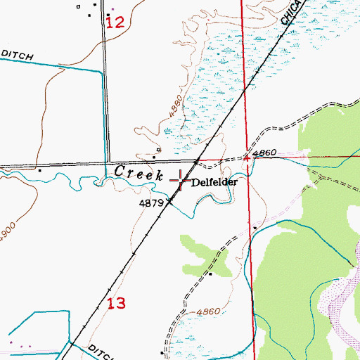 Topographic Map of Delfelder, WY