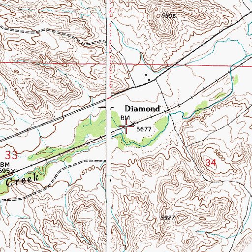 Topographic Map of Diamond, WY
