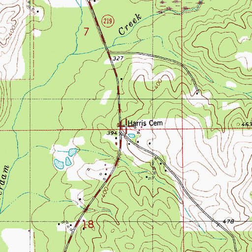 Topographic Map of Harris Cemetery, AL