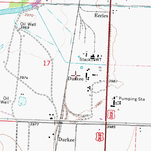 Topographic Map of Durkee, WY