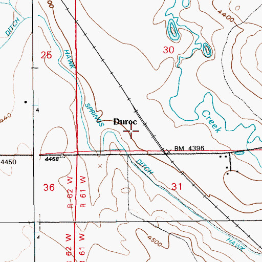 Topographic Map of Duroc, WY