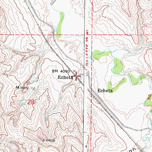 Topographic Map of Echeta, WY