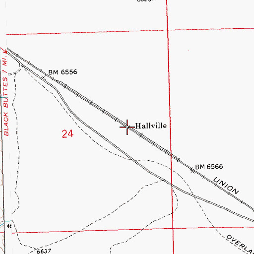 Topographic Map of Hallville, WY
