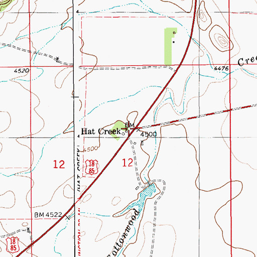 Topographic Map of Hat Creek (historical), WY