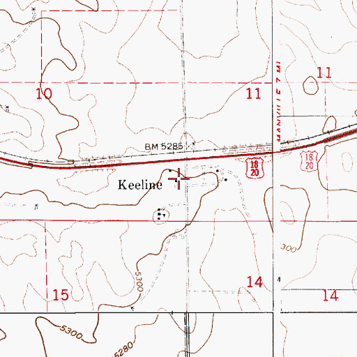Topographic Map of Keeline, WY