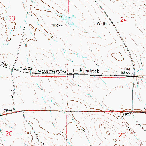 Topographic Map of Kendrick, WY
