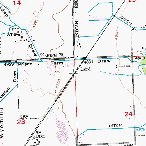 Topographic Map of Laird, WY