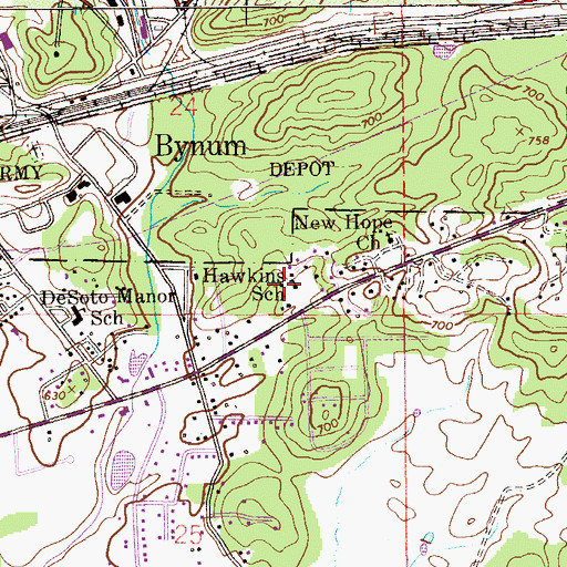 Topographic Map of Hawkins School, AL