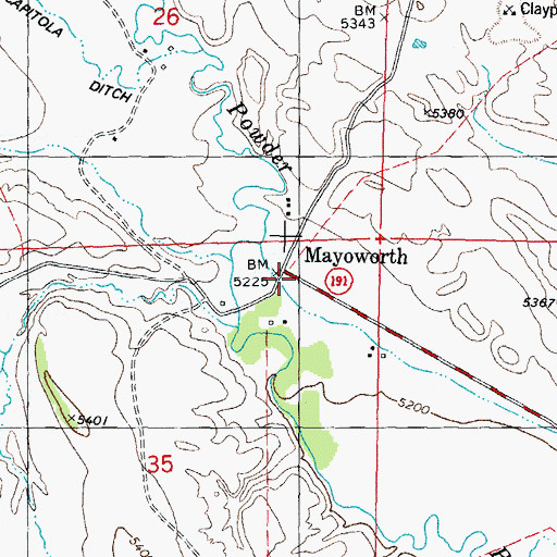 Topographic Map of Mayoworth, WY