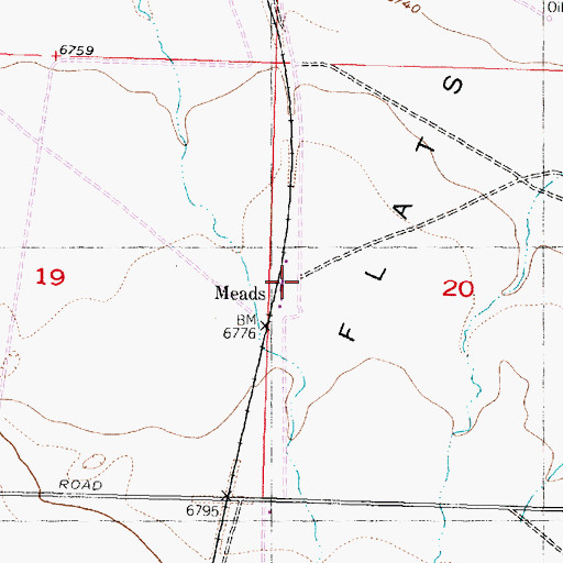 Topographic Map of Meads, WY