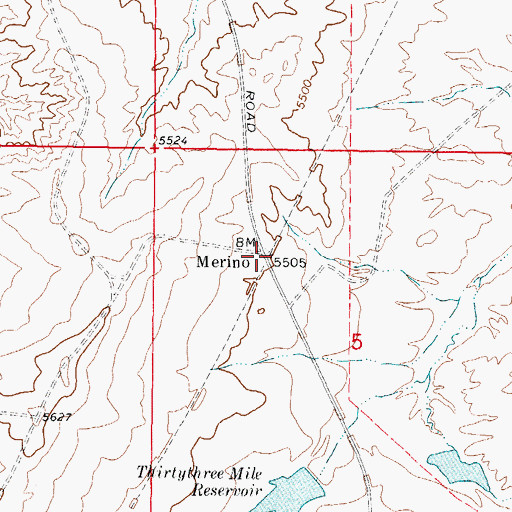 Topographic Map of Merino, WY