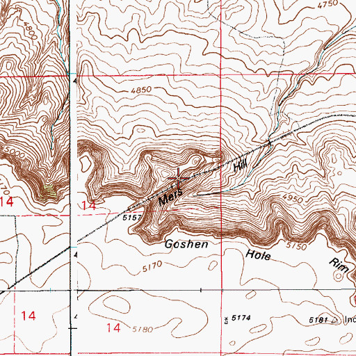 Topographic Map of Mers Hill, WY