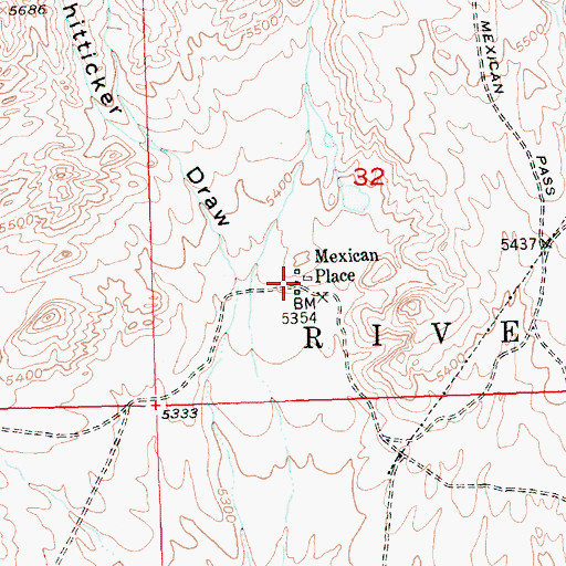 Topographic Map of Mexican Place (historical), WY