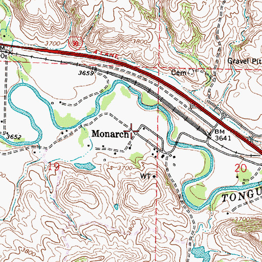 Topographic Map of Monarch, WY