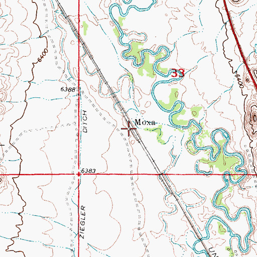 Topographic Map of Moxa, WY