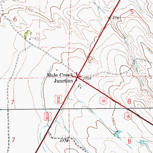 Topographic Map of Mule Creek Junction, WY