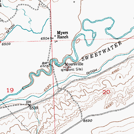 Topographic Map of Myersville (historical), WY