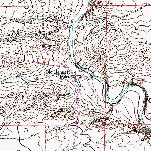 Topographic Map of Old Bennett Place (historical), WY