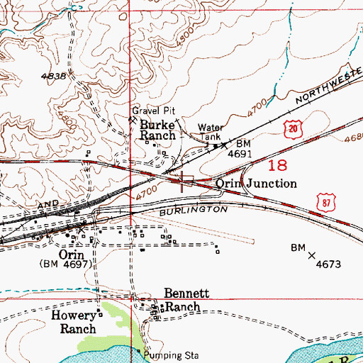 Topographic Map of Orin Junction, WY