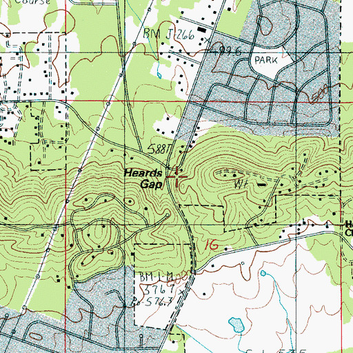 Topographic Map of Heards Gap, AL