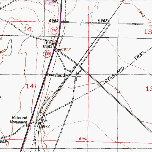 Topographic Map of Overland (historical), WY