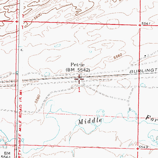 Topographic Map of Petrie, WY