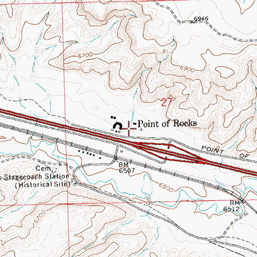 Topographic Map of Point of Rocks, WY