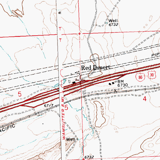 Topographic Map of Red Desert, WY