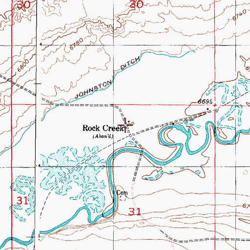 Topographic Map of Rock Creek (historical), WY