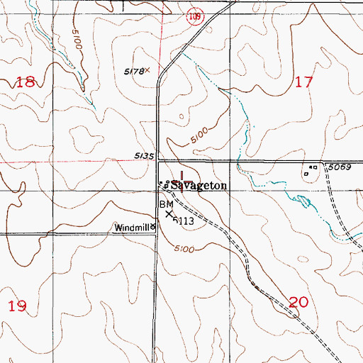 Topographic Map of Savageton, WY