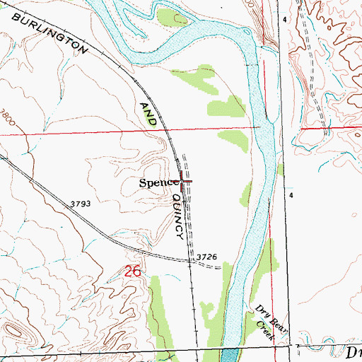 Topographic Map of Spence, WY
